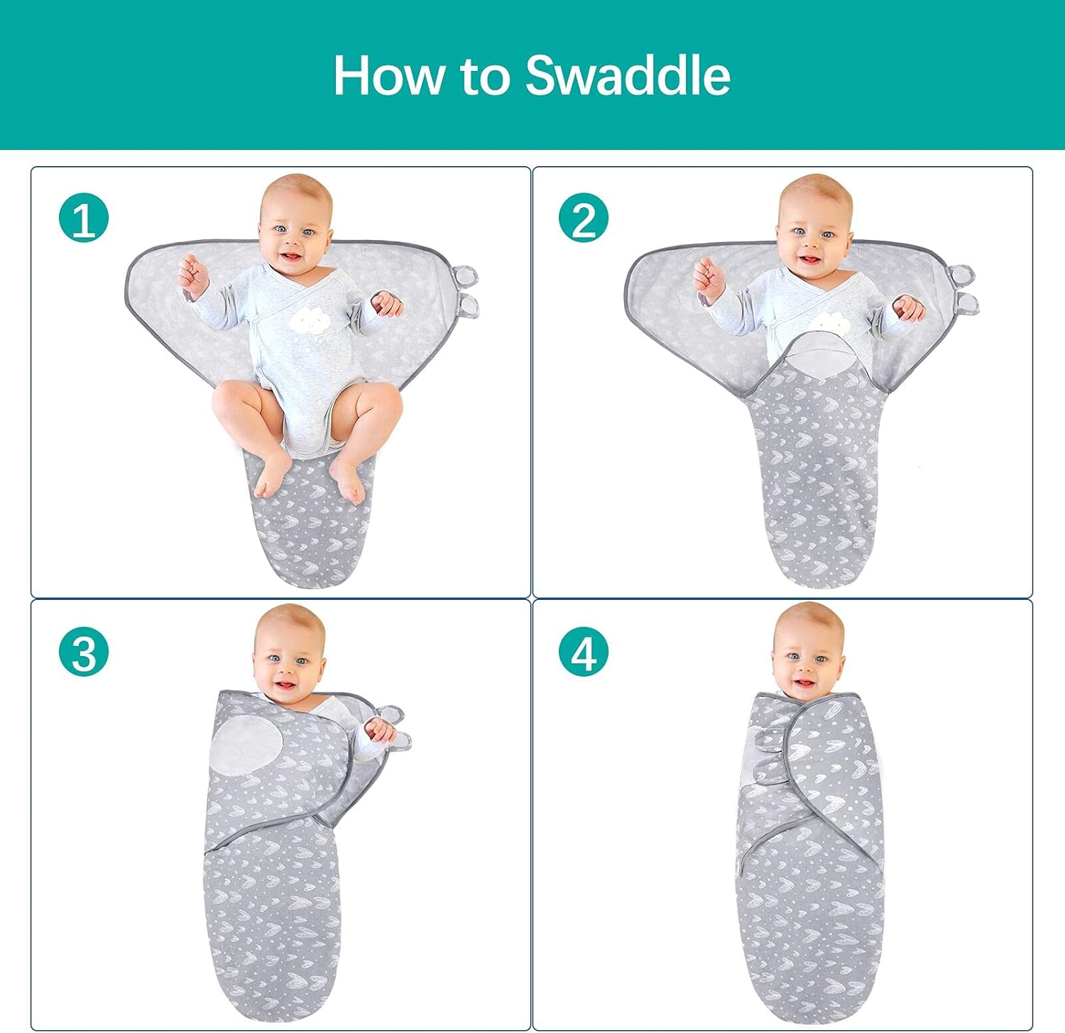 Biloban Baby Swaddles 0-3 Months for Boy Girls, Newborn, Organic Cotton Adjustable Blanket, Lovely