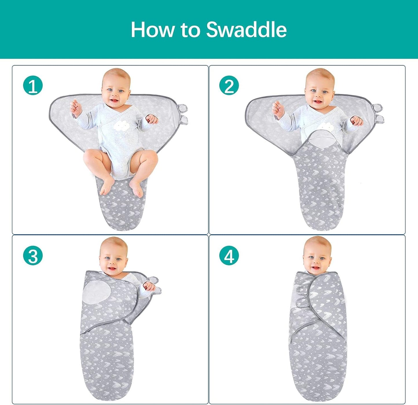 Biloban Baby Swaddle for Boys Girls, 3-6 Months, Cotton Blanket, Newborn Essentials, Lovely Grey