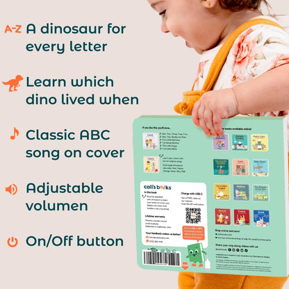 Cali's Books Dinosaur Alphabet Book for Toddlers 1-3 - Learn Dino ABC, Musical Books for Kids, Interactive Talking Baby Toddler Sound Book, Educational Song Learning Toys Singing Music Toy for Babies