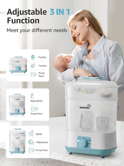 GROWNSY Adjustable 3 in 1 Large Bottle Sterilizer and Dryer, Electric Steam Baby Bottle Sterilizer