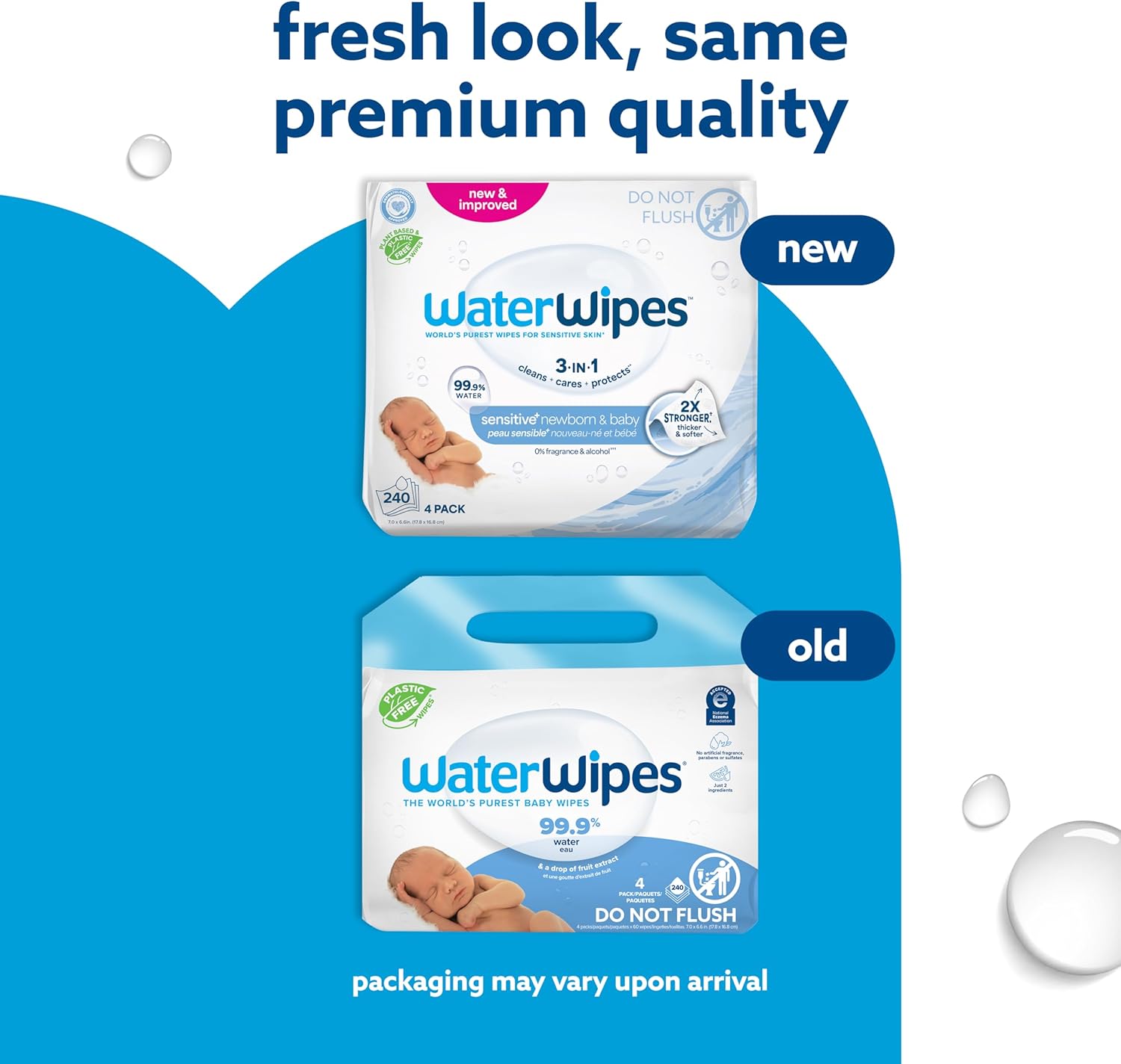 WaterWipes Sensitive+ Newborn & Baby Wipes, 3-In-1 Cleans, Cares, Protects, 99.9% Water, Unscented