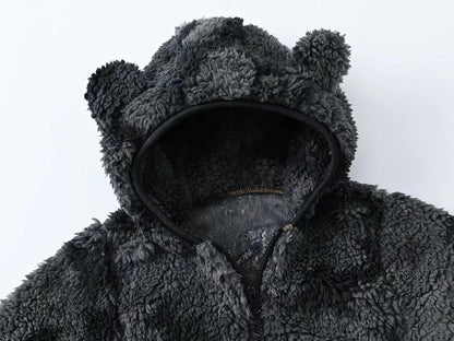 AIWUHE Toddler Boys Girls Hooded Jacket Fleece Hoodie Winter Warm Solid Color Teddy Coat Zip-up Bear Ear Sweater Fall Clothes