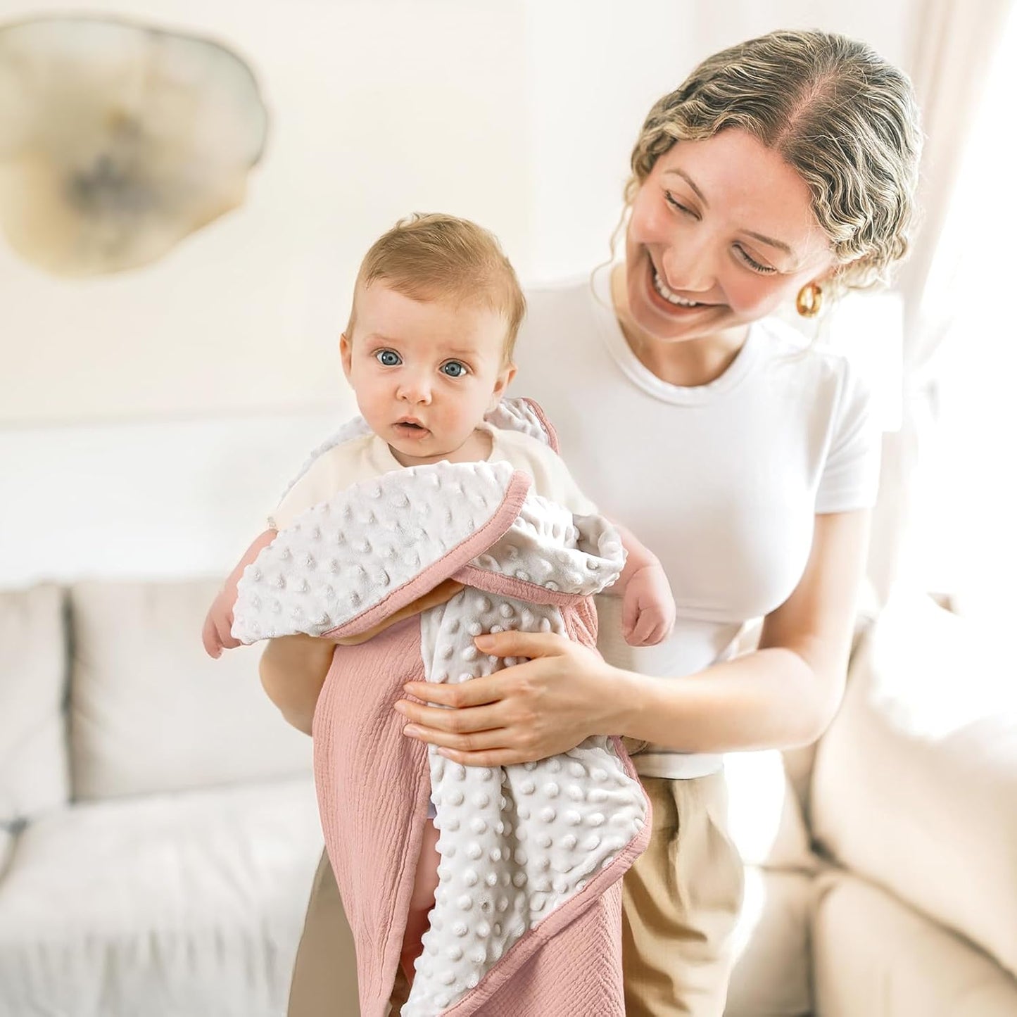 lulumoon Baby Blanket for Newborn Receiving: Minky Dot & Muslin Lightweight - Thermal Blanket Gift