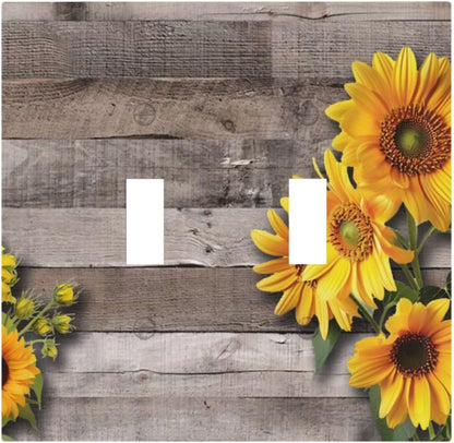 Sunflower Rustic Brown Gray Wood Decorative Switch Plates 2 Gang Double Toggle Outlet Light Switch