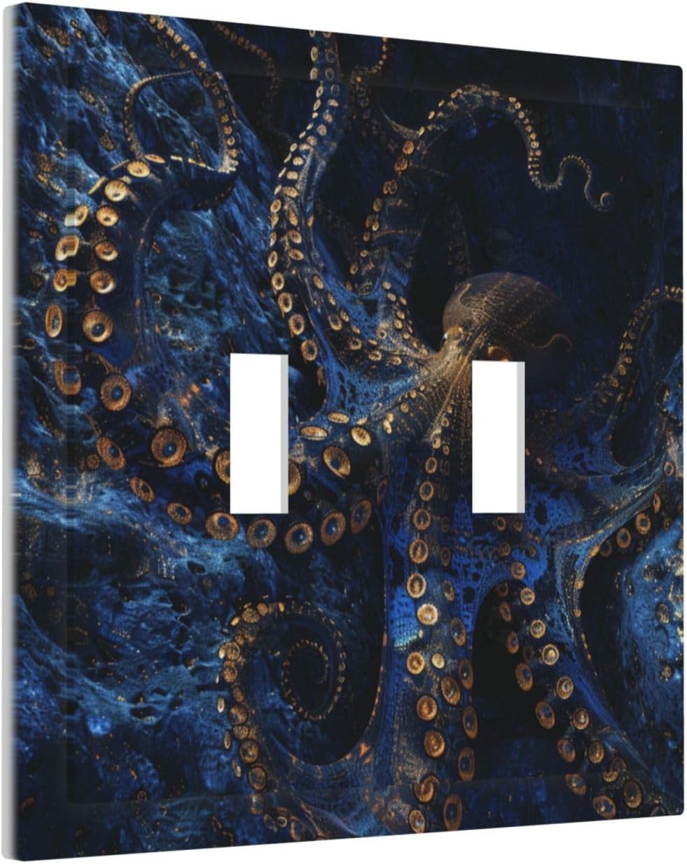 Decorative Switch Covers Plate Horror Night Blue Ocean Evil Octopus 2 Gang Wall Plate Unique Double Toggle Light Switch Plate Wall Cover Plate Faceplate for Bathroom Home Decor