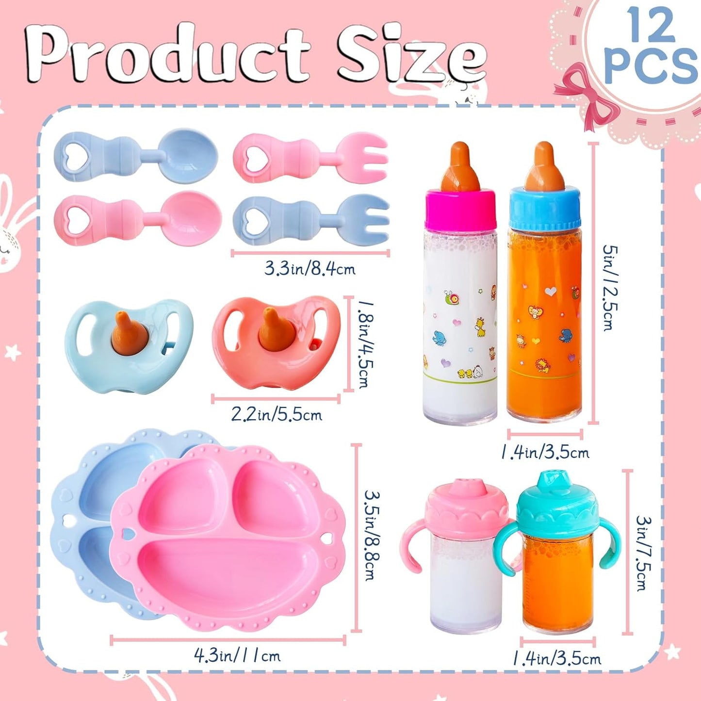 12 Pcs Baby Doll Accessories Magic Bottle set,Pretend Play Feeding Toy Set with Package,Doll