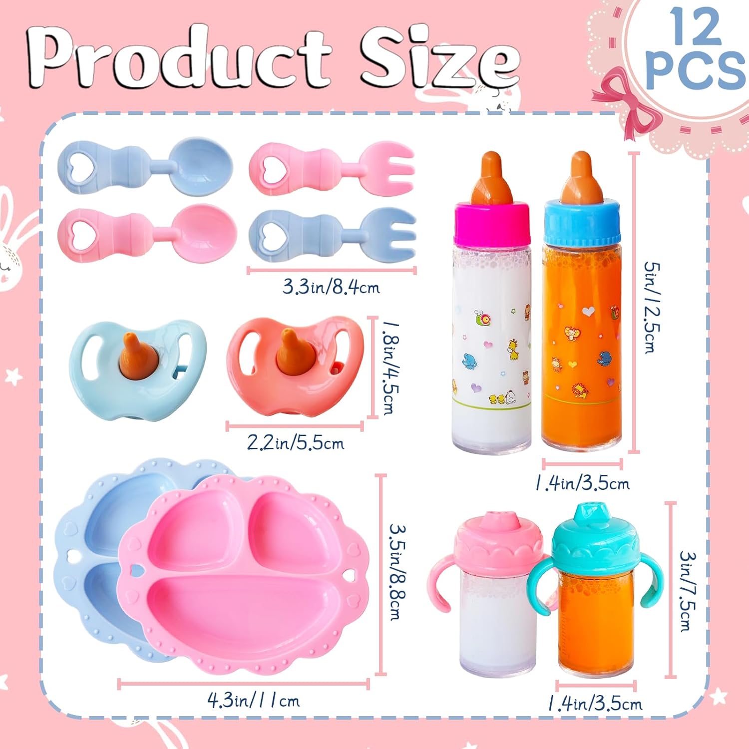 12 Pcs Baby Doll Accessories Magic Bottle set,Pretend Play Feeding Toy Set with Package,Doll