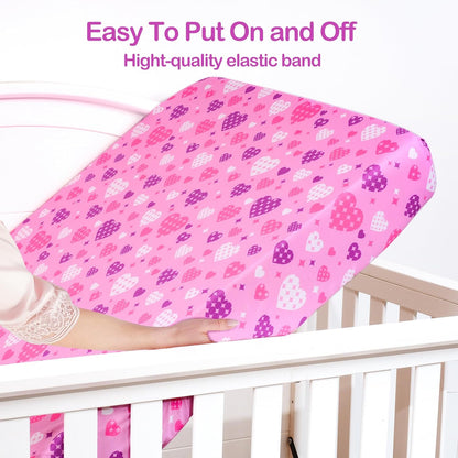 UOMNY Crib Sheet Heart Fitted Crib Sheets Baby Sheet for Standard Crib and Toddler Mattresses