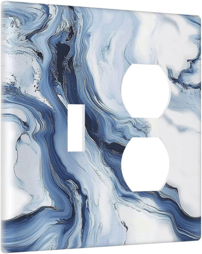 Wallplates White Marble Navy Blue Line Fluid 1 Toggle 1 Duplex Switch Plate Electrical Gfci Faceplate Decorative Light Switch Covers For Bathroom Kitchen Decor