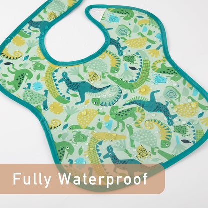 Mess Proof Baby Bib 3 Pack, Waterproof Led Weaning Baby Feeding Bibs with Food Catcher, Travel