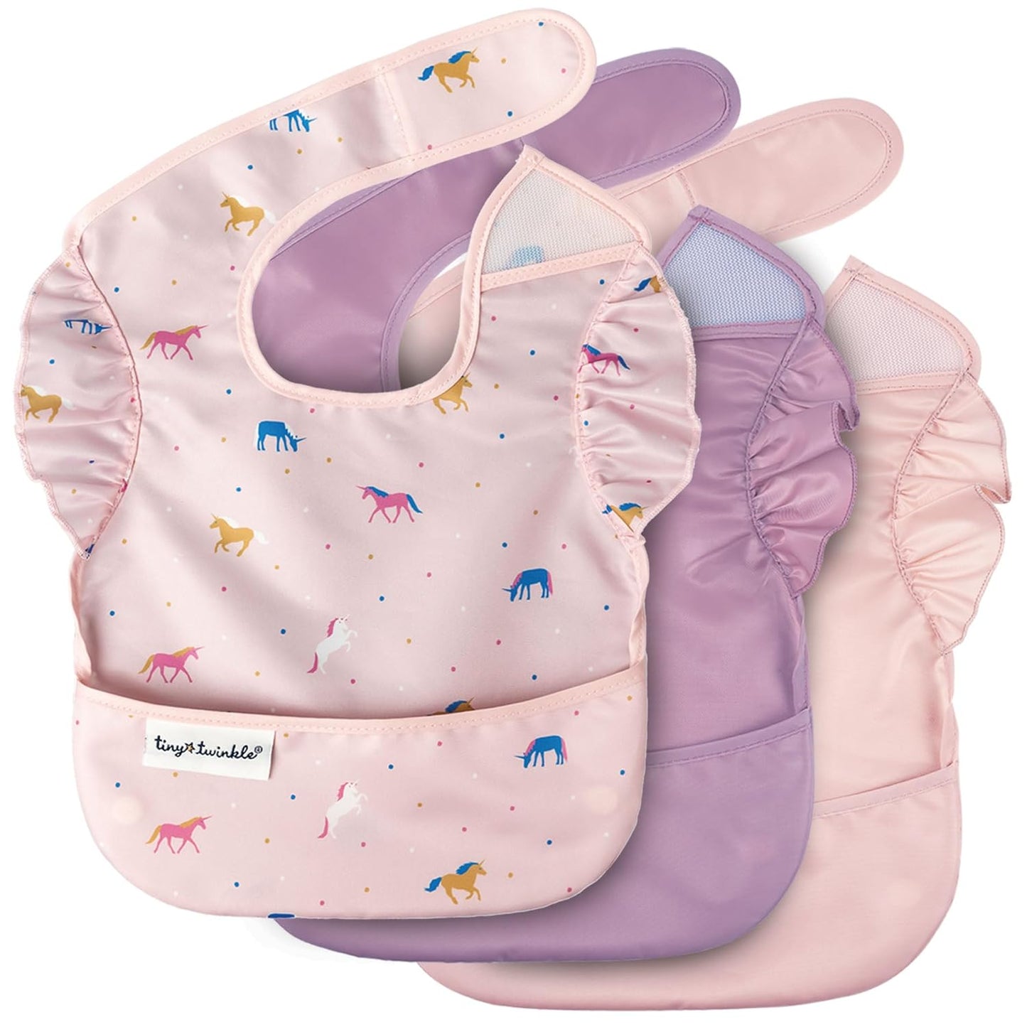 Tiny Twinkle Mess-Proof Baby Bib - Waterproof Bib for Baby Girl - Machine Washable - Adjustable