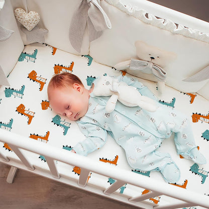 Gllquen Baby Bassinet Sheets 4 Pack, Breathable Cozy Fitted Mattress Sheet, Elastic Travel Crib Fashionable Floral Pattern, Standard Cradle Safe Sheets for Baby Boys Girls 32"x16"(Dinosaur)