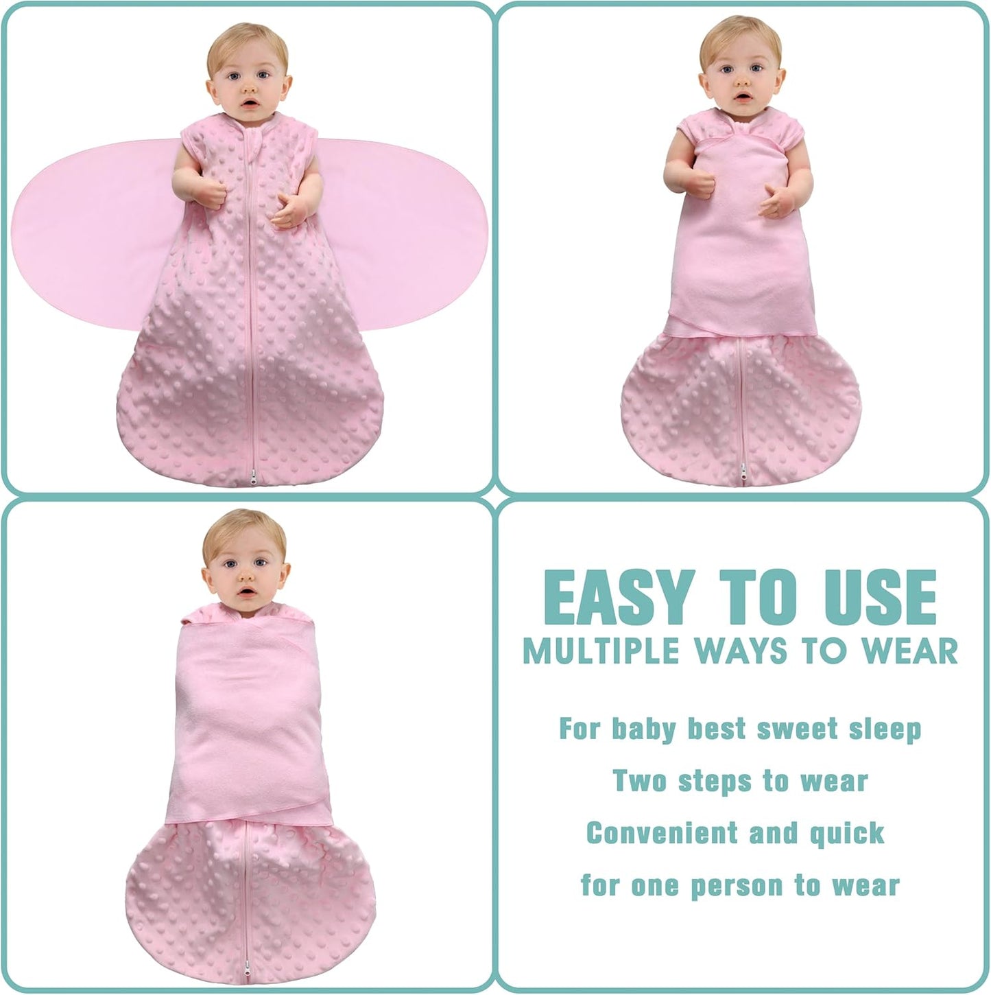 Fleece Newborn Sleep Sack Baby Swaddle,3-Way Adjustable Wearable Blanket,2 Pack Fleece Swaddling Sleeping Bag TOG 2.0， (Gray & Pink, 6-12 Months)