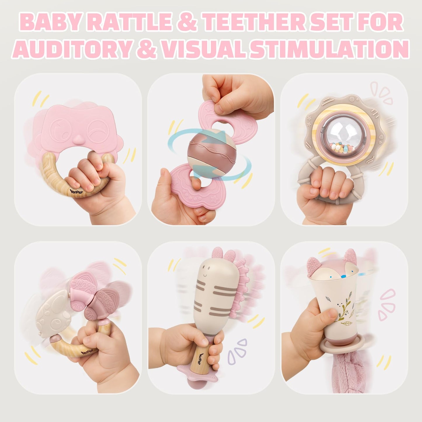Baby Toys 0-6 Months, Baby Rattles, Teething Toys 3-6 Months, Infant Toys 6-12 Months, 10PCS Pink