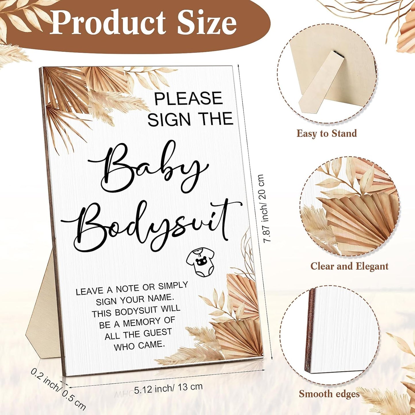 Qunclay 12 Pcs Baby Bodysuit Baby Shower Game Include 1 Game Wooden Sign Tabletop Decor 1 White Blank Newborn Bodysuit 10 Fabric Marker for Gender Reveal Party(Boho)