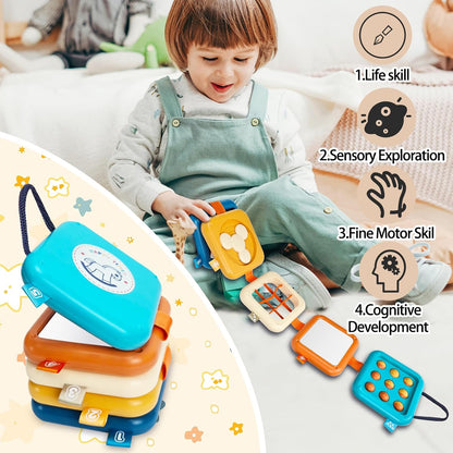 weirtoya Busy Board for 1 Year Old, Toddler Travel Toys for Toddler 1-3 Montessori Toys for 1 Year Old Travel Activities Cube Gifts for Baby Boy Girl My First Montessori Busy Board