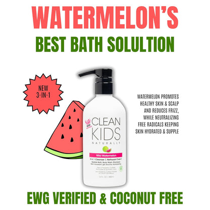 Gabriel Cosmetics Clean Kids Naturally Wild Watermelon 3-in-1 Shampoo, Cleanser & Bubble Bath (16