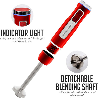 OVENTE Cordless Immersion Hand Blender, Rechargeable Handheld Portable Stick Mixer with 8 Mixing