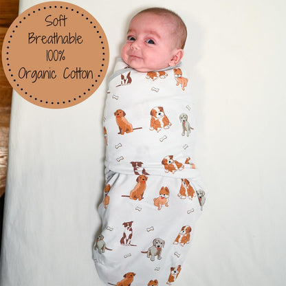 LollyBanks Baby Swaddles, 100% Organic Cotton Swaddles for Newborn Boy and Girl, 0-3 Months Swaddle Sacks with Easy Change Zipper, Swaddle Neutral Baby Registry (Puppies Print)