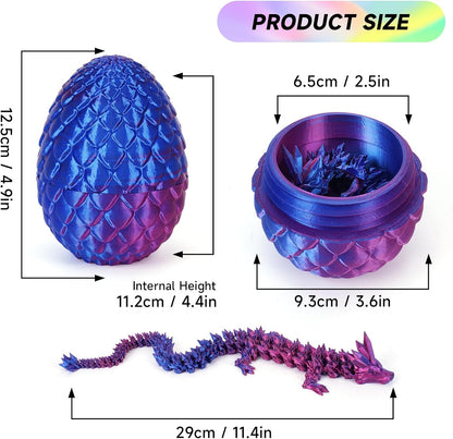 3D Printed Dragon Egg,Dragon Eggs with Dragon Inside,Crystal Dragon Fidget Toys,Full Articulated