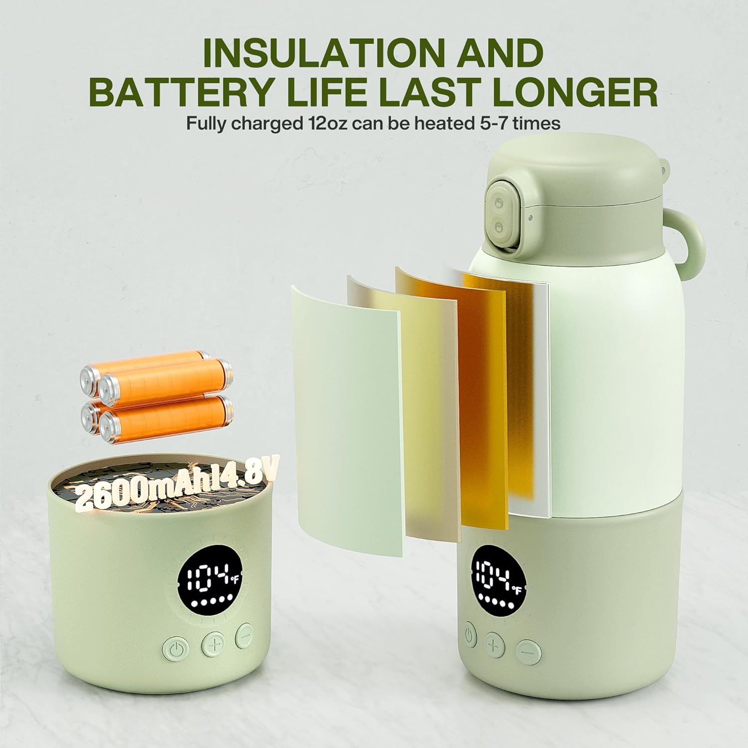 Portable Bottle Warmer for Travel, 2-Min Fast Heating Baby Bottle Warmer,12.8oz Formula Container