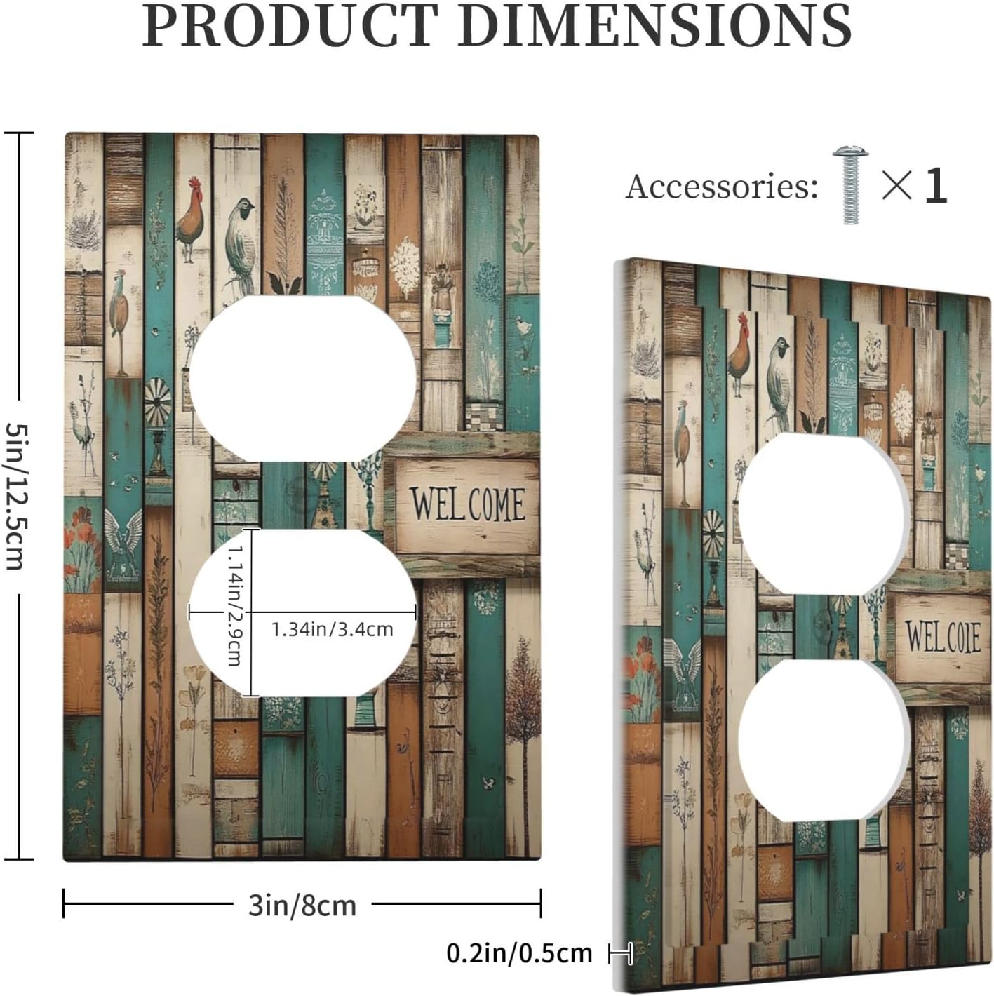 Outlet Covers Vintage Wood Brown Turquoise Splicing 1 Gang Duplex Light Switch Cover Decorative