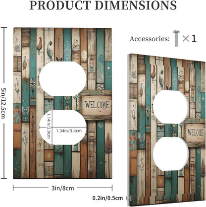 Outlet Covers Vintage Wood Brown Turquoise Splicing 1 Gang Duplex Light Switch Cover Decorative