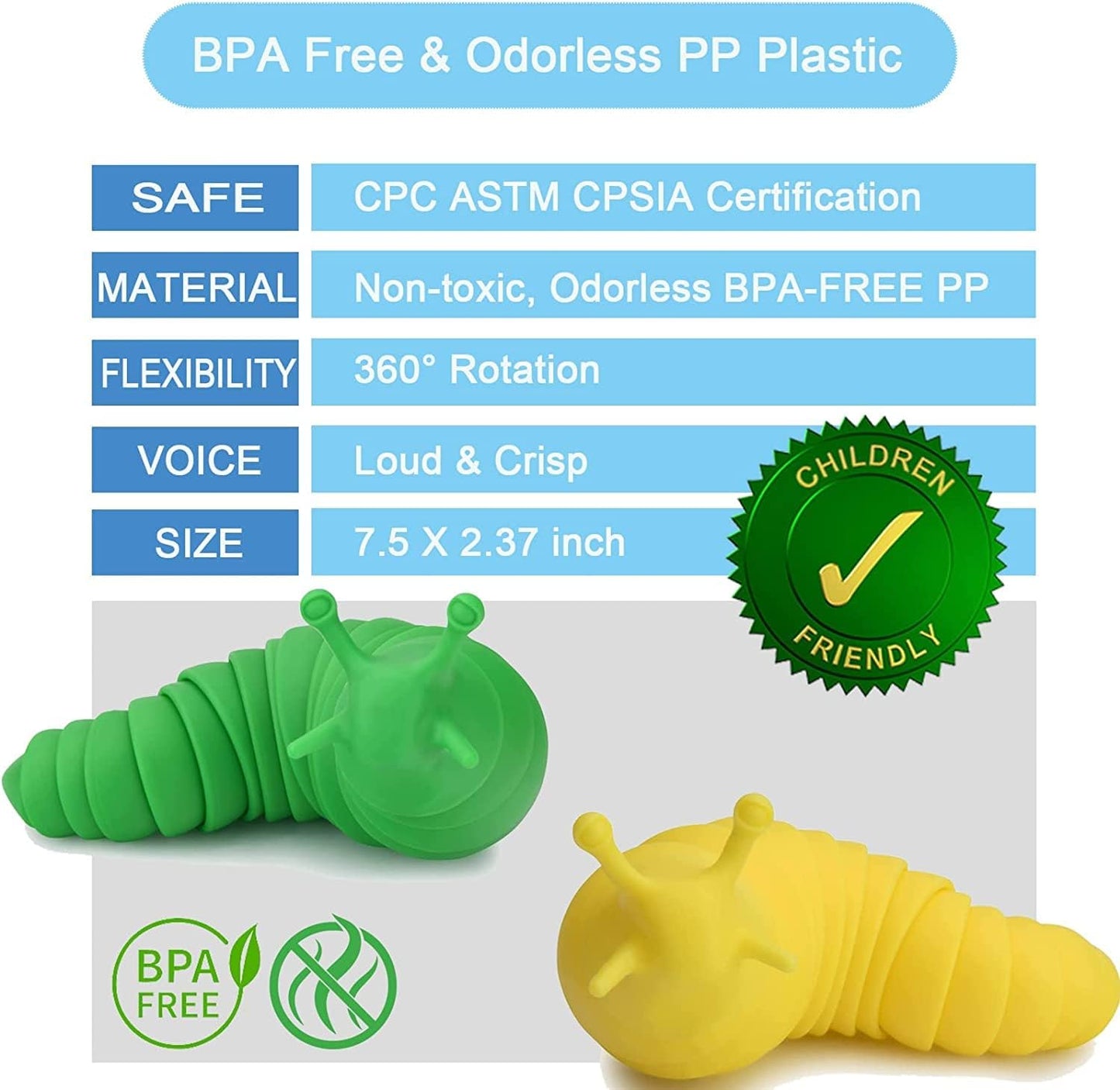 IFiwin Fidget Slug, Sensory Slug Toys, Rainbow Caterpillar Toy