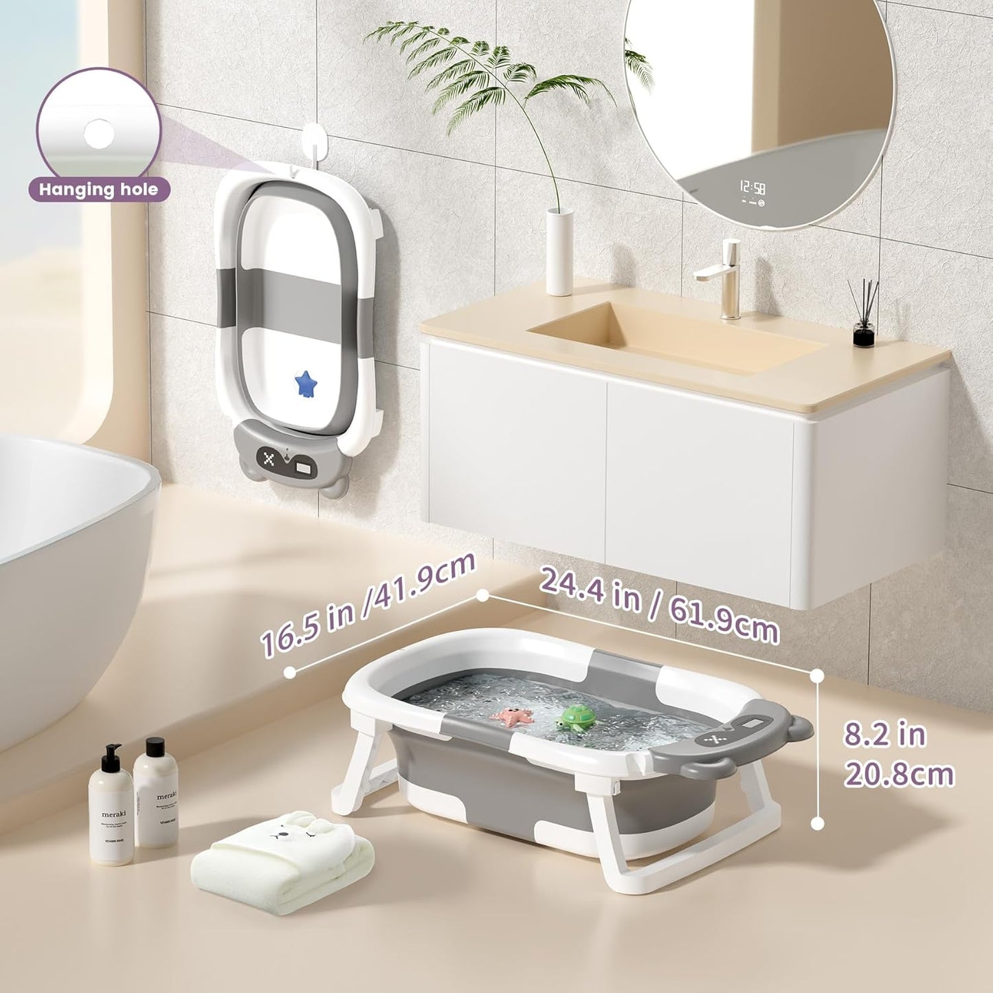 Collapsible Baby Bathtub for Newborn to Toddler (0-18 Month) - Portable Baby Bath Tub for Travel