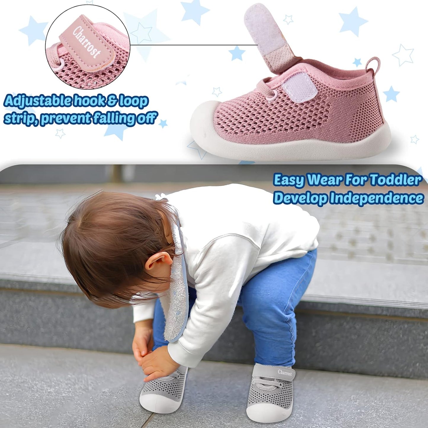 Charrost Toddler Baby Girl Boy First Walking Shoes Checkered Sneakers Sizes 3/4/5/6/7/8T. Soft, Cute,Flexible for First Walkers. Non-Slip, Slip On, Wide Toe Box Indoors Outdoors