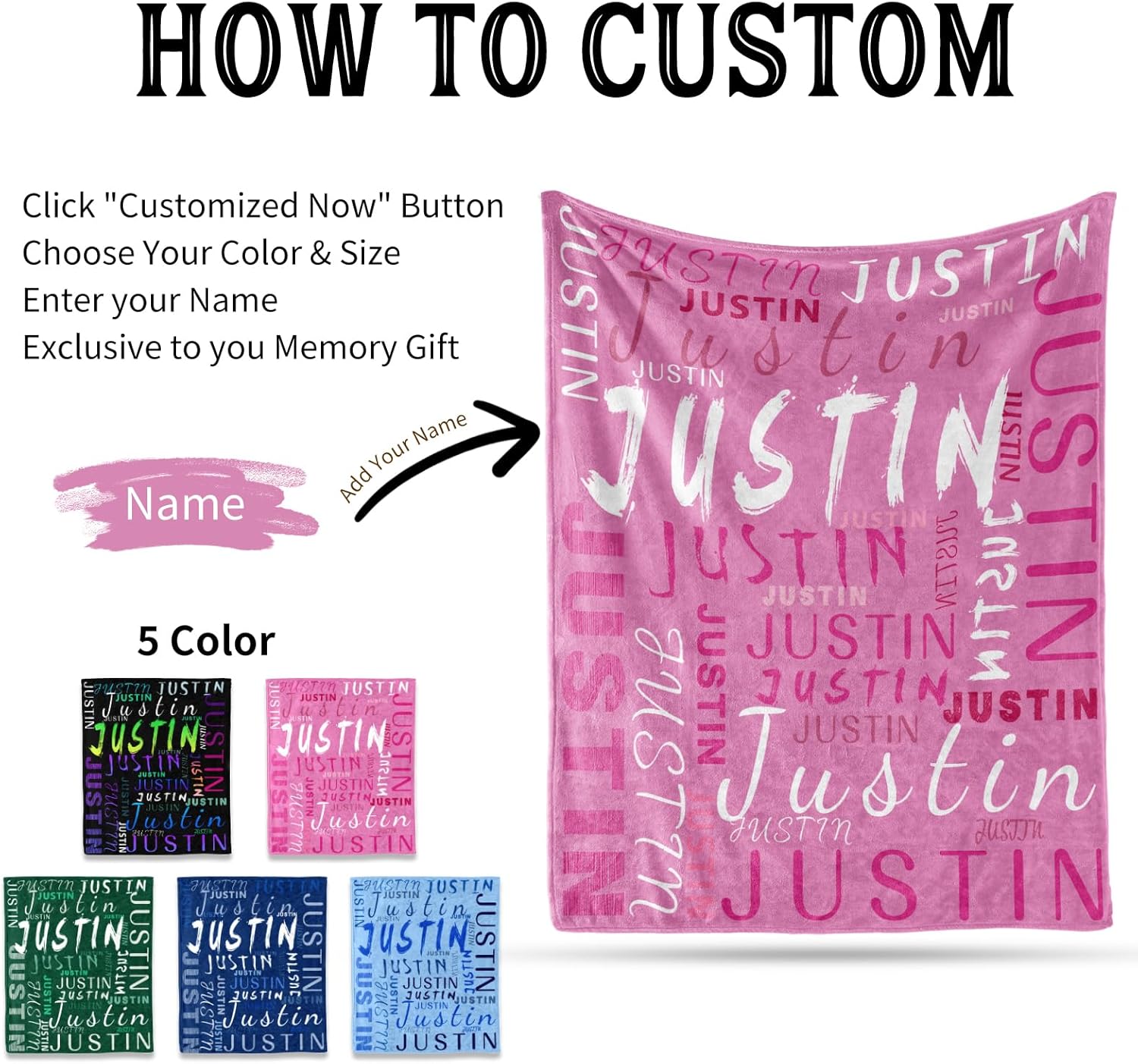 Ship Next Day, Custom Name Blanket - Printed in USA, Personalized Baby Blankets for Girls, Baby