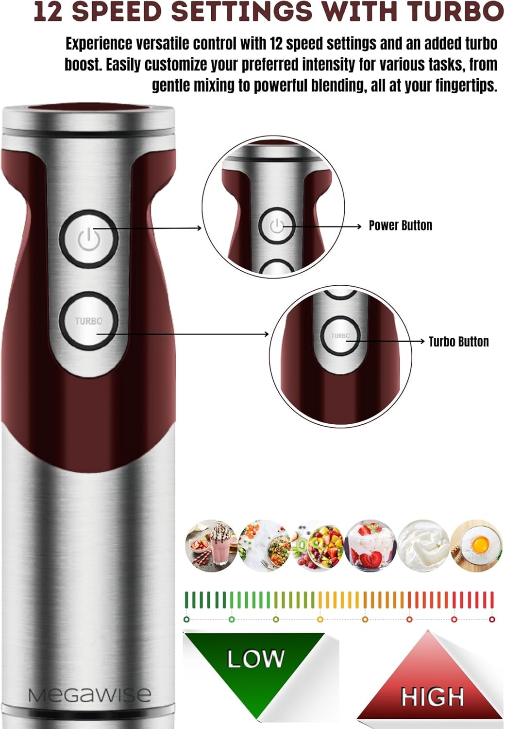 MegaWise Pro Titanium Reinforced 3-in-1 Immersion Corded Hand Blender, Powerful MOTOR with 80%