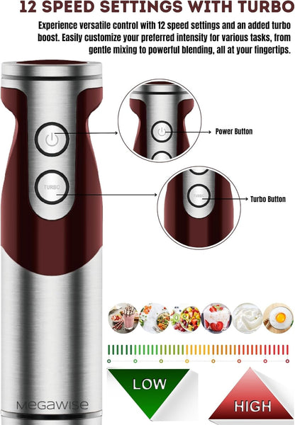MegaWise Pro Titanium Reinforced 3-in-1 Immersion Corded Hand Blender, Powerful MOTOR with 80%