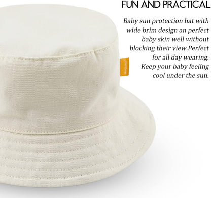 JANGANNSA Cotton Baby Sun Hat Infant Toddler Boys Girls Bucket Hats Summer Sun Protection Kids Beach Caps