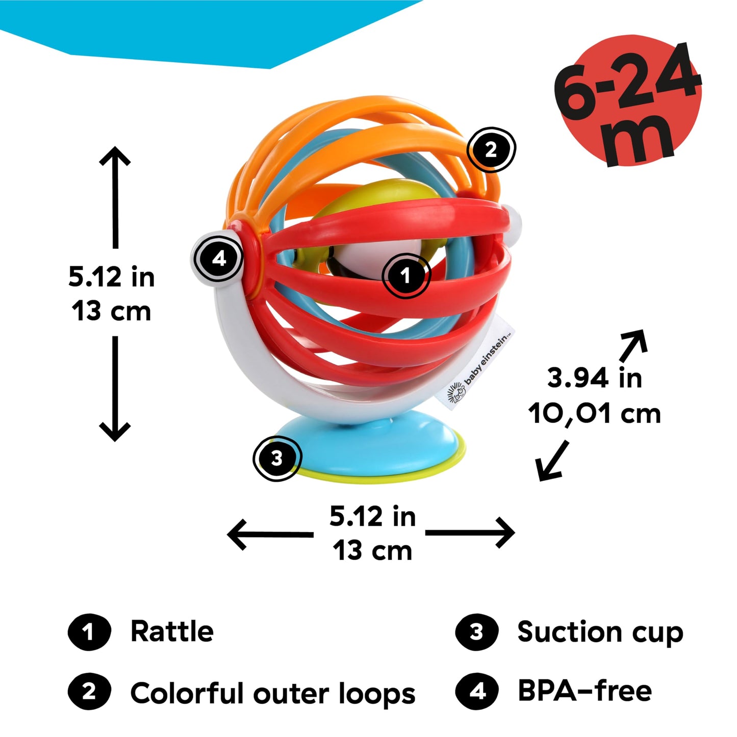 Baby Einstein Sticky Spinner BPA-Free High Chair Activity Toy, Ages 3 Months+