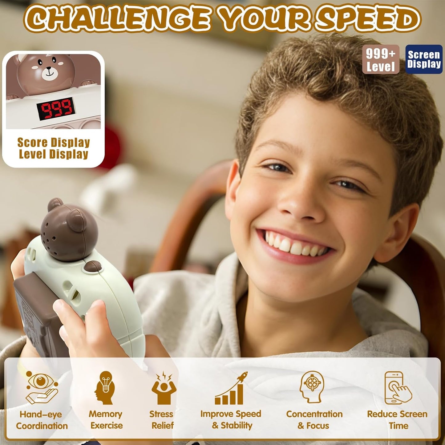 Fast Push Game Handheld Game for Kids 6-12, Sensory Fidget Toys for Kids 8-12, Birthday Gifts for 6 7 8 9 Year Old Boys & Girls & Teens (Bear)