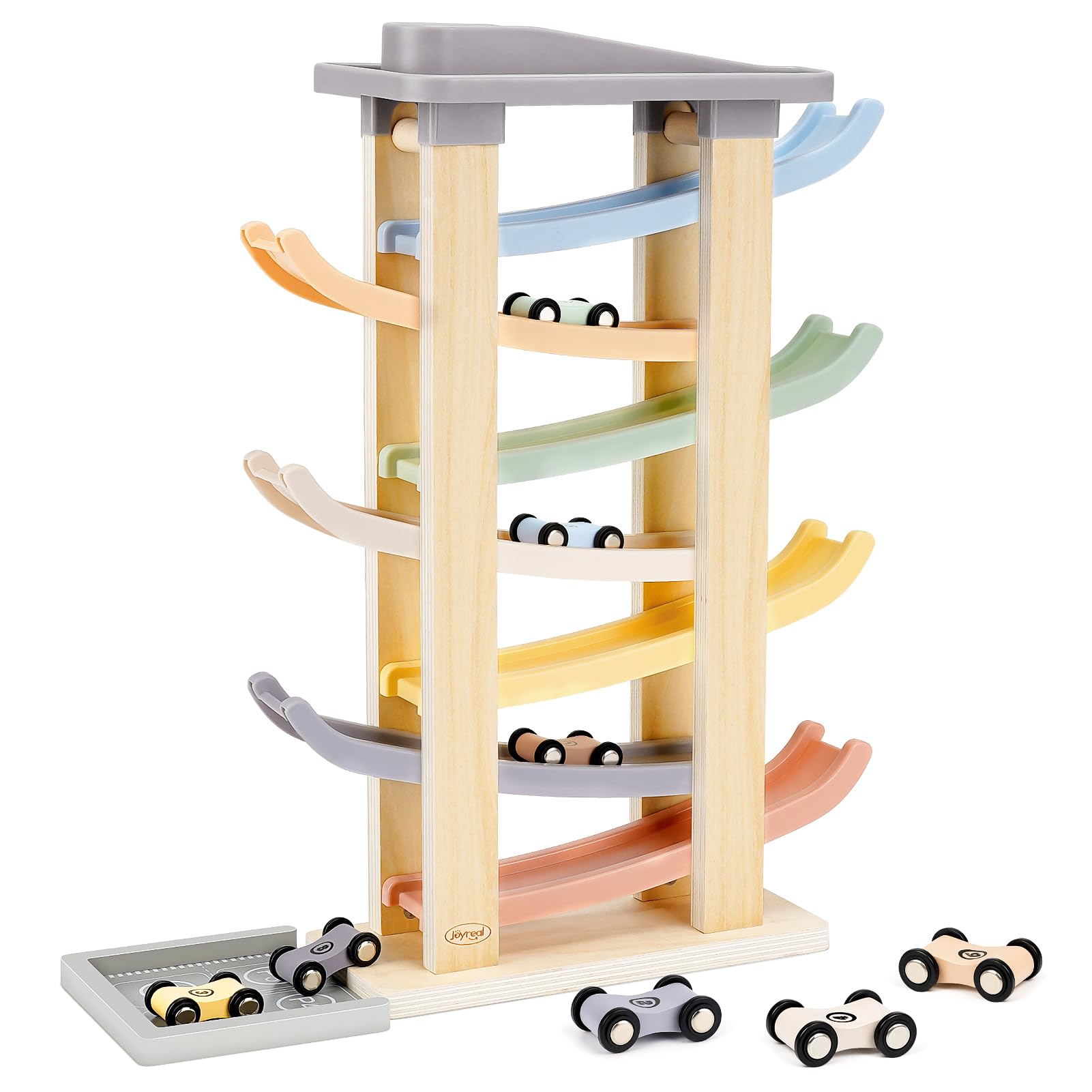 Joyreal Montessori Toddler Toys for 1 2 3 Year Old Wooden Car Ramp Toys