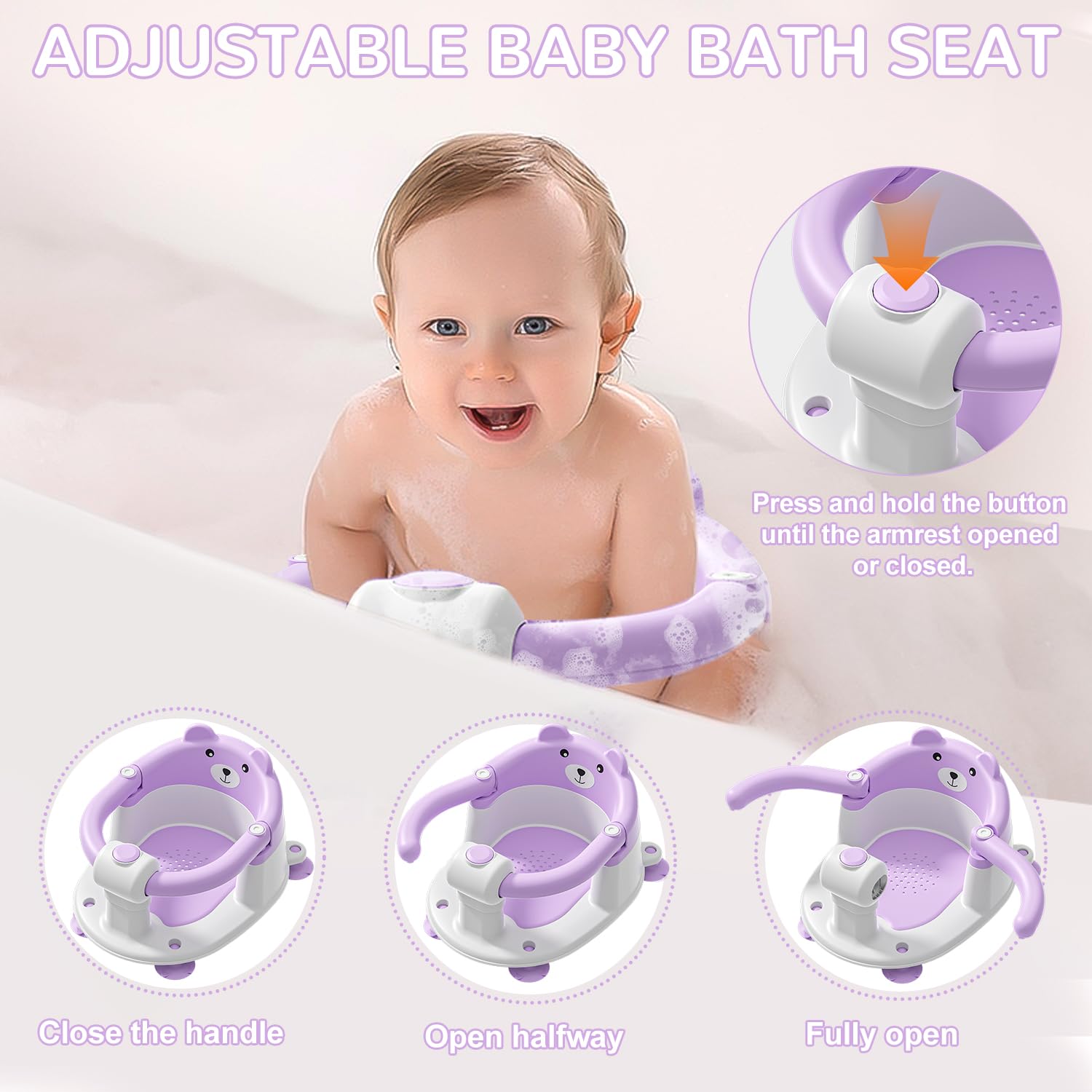 Baby Bath Seat for Babies 6 Months & up, Non-Slip Toddler Bath Seats for Babies Sitting Up, Safe