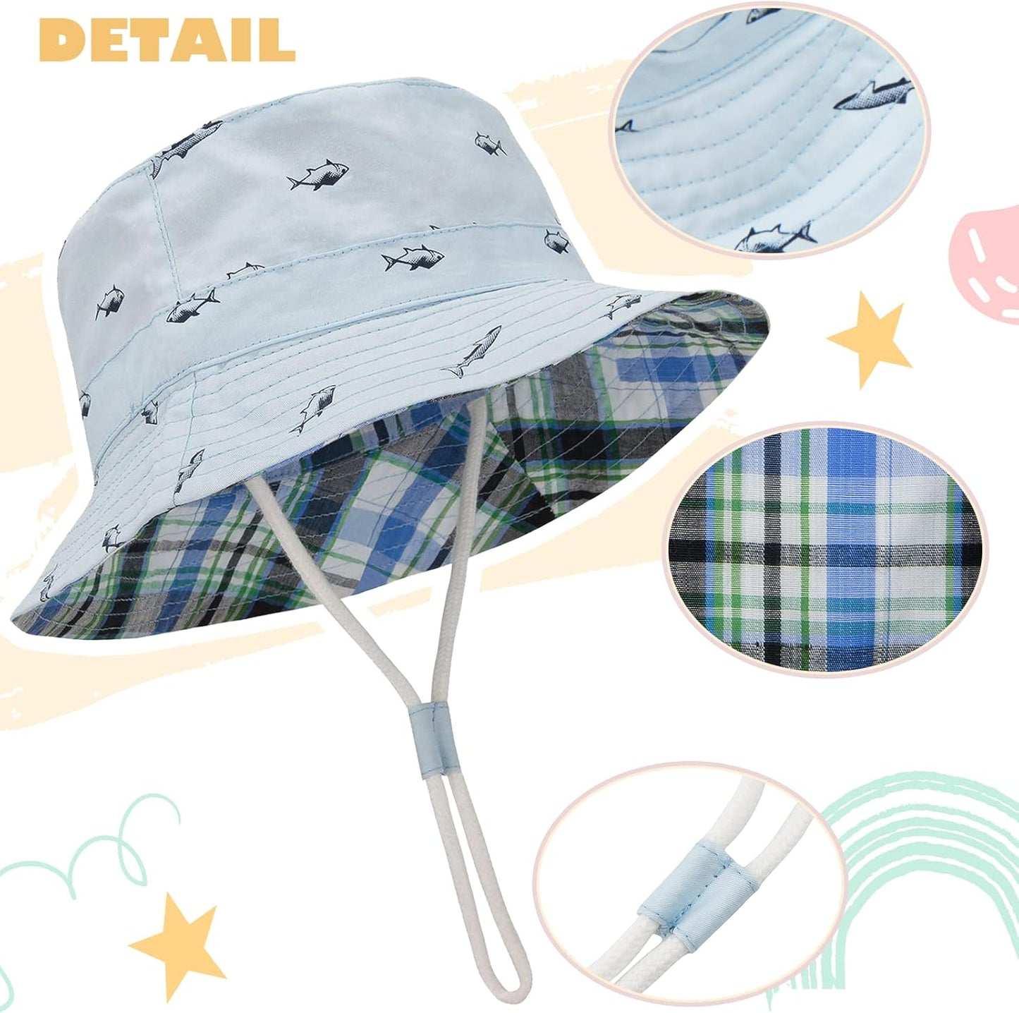 Durio Baby Bucket Sun Hat Toddler Hats Summer Beach Hat UPF 50+ Sun Protection Bucket Hats for Kids Baby Boy Girl Gifts 2Pack
