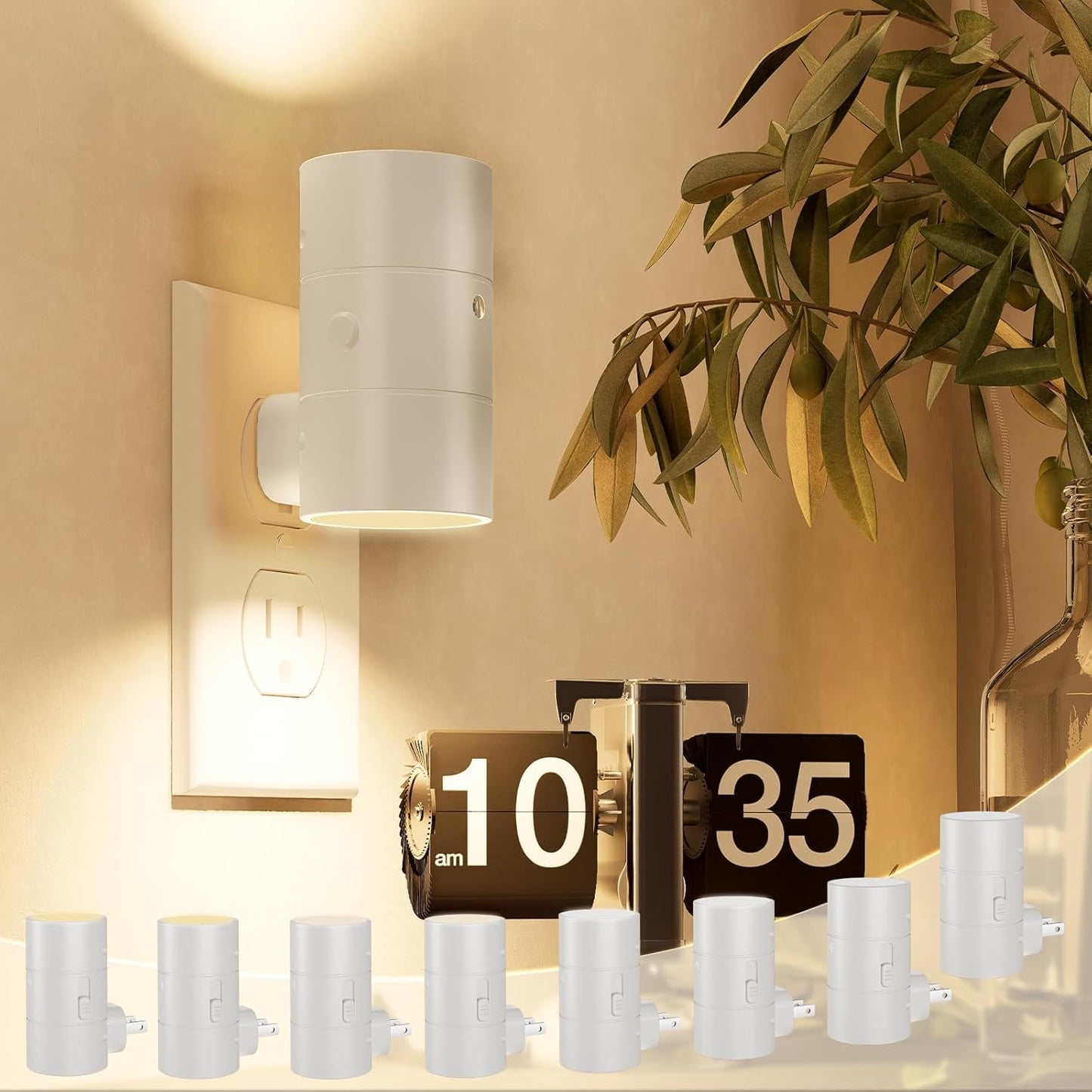 NIORSUN Dusk to Dawn Night Light Plug in,Bright Night Lights Plug Into Wall with 3 Light Modes,Ultra-Slim Design,0-100LM Dimmable Night Light for Hallway Bathroom Stairway Bedroom,White,8 Pack