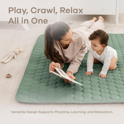 Comfy Cubs Square Kids Play Mat - 56 x 56 inches Soft Quilted Baby Floor Mat with Non-Slip Bottom - Plush Design for Toddlers' Playtime and Relaxation - Comfortable and Durable - Fern