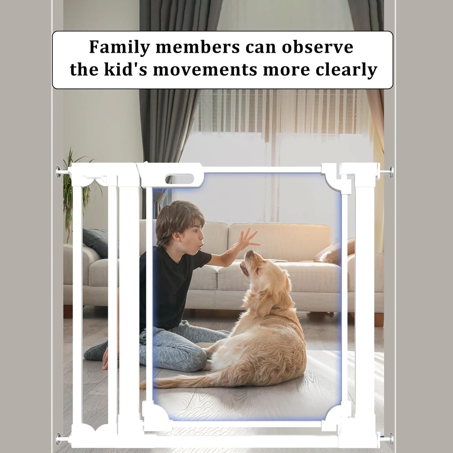 WAOWAO Clear Acrylic Baby Gate for Stairs Modern Design Acrylic Auto Close Pet Gate, 29.52-37.79" Wide Safety Baby Gate for Doorways,White Clear Dog Gates Indoor, Hallways,Kitchen