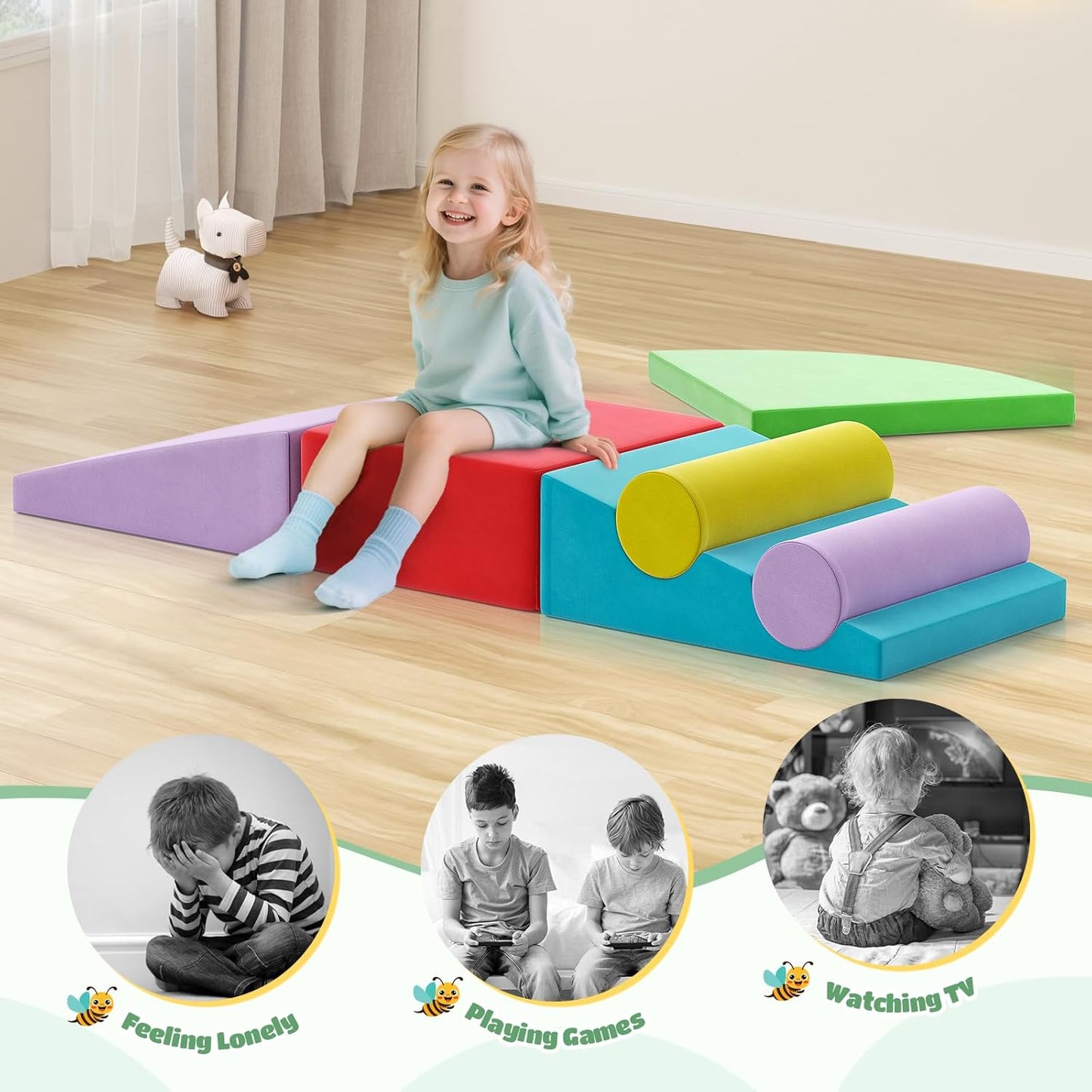 Lischwert Foam Climbing Blocks for Toddlers 1-3, 6pcs Soft Play Set with Crawling Exploration Toys, Indoor Outdoor Infant Safe Blocks for Baby Gym Toddler Playground