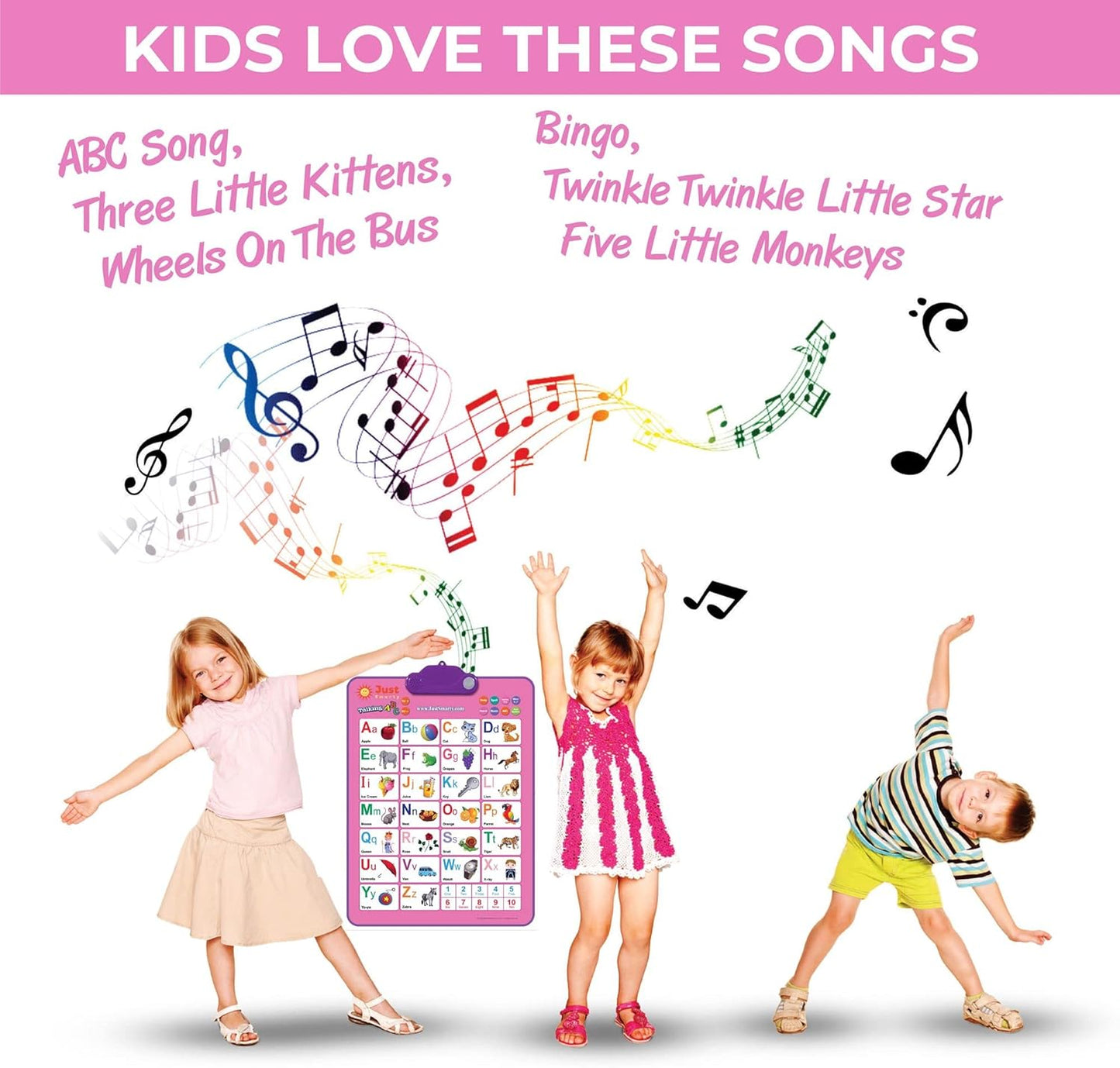 Just Smarty Interactive Alphabet Wall Chart | Talking ABCs & 123s Music Poster with Interactive Light | Toddler Alphabet Learning | Educational Toys for 3 Year Old Girls | Toddler Girl Toys 2 3 4 5