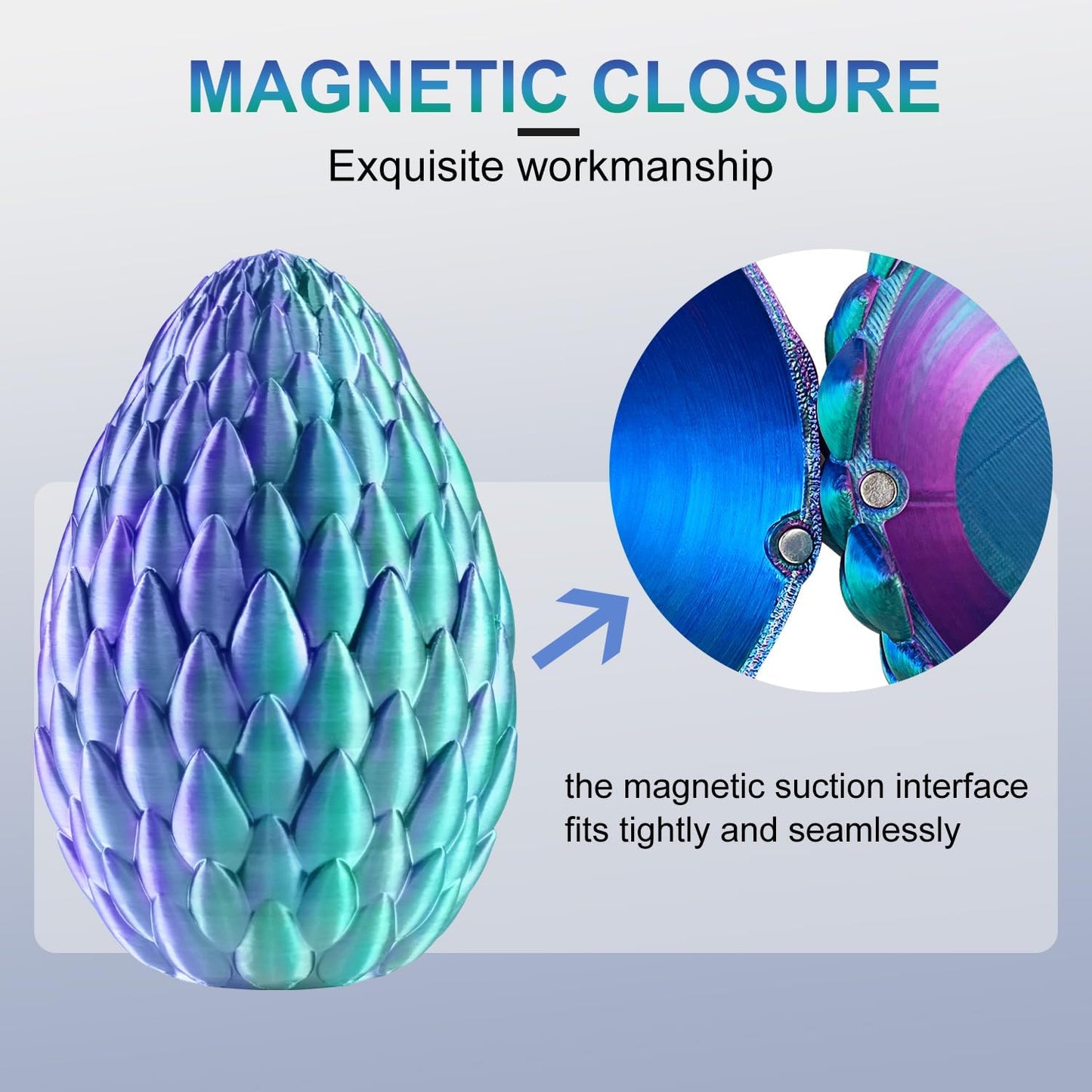 Dragon Eggs with Dragon Inside, 16.5 Inch Large 3D Printed Dragon Egg Articulated Dragon Crystal Dragon Executive Desk Toys Fidget Toy for Autism/ADHD (Blue Burgundy, with Egg)