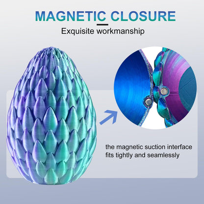 Dragon Eggs with Dragon Inside, 16.5 Inch Large 3D Printed Dragon Egg Articulated Dragon Crystal Dragon Executive Desk Toys Fidget Toy for Autism/ADHD (Blue Burgundy, with Egg)