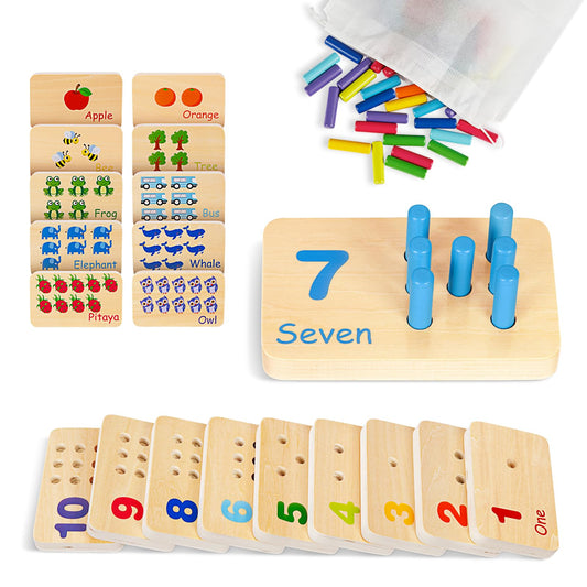 TOOKYLAND Peg Board Toddler Toys, Counting Wooden Toys with 55 Pegs