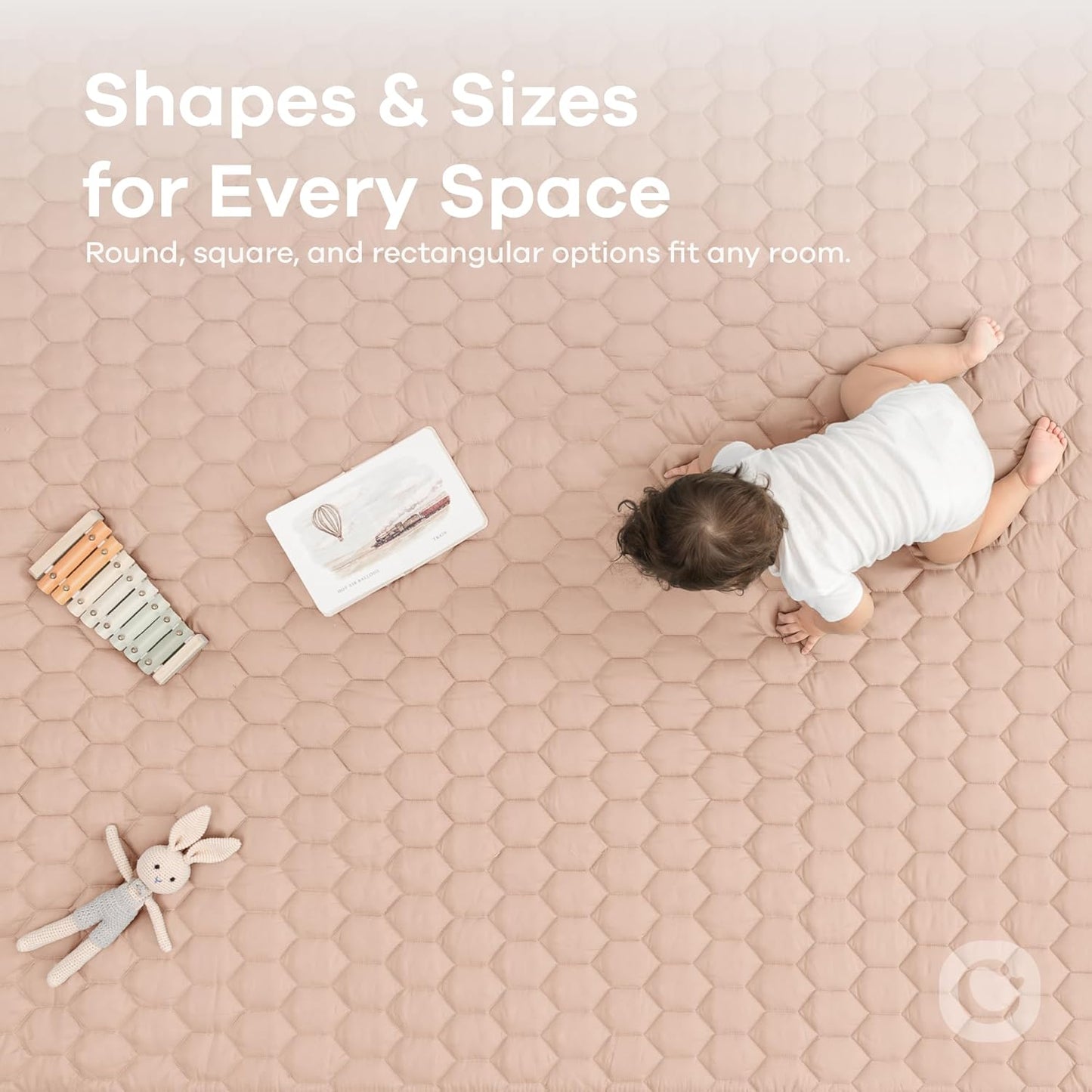 Comfy Cubs Round Kids Play Mat - Medium 48 inches Soft Quilted Baby Floor Mat with Non-Slip Bottom - Plush Design for Toddlers' Playtime and Relaxation - Comfortable and Durable - Blush