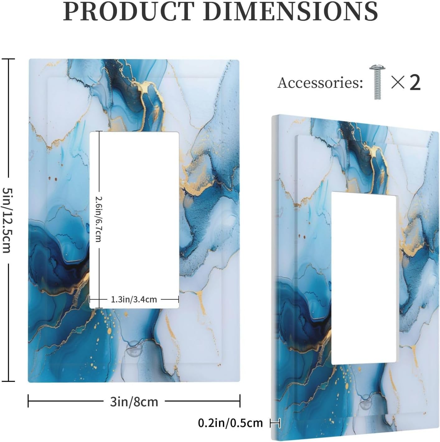 Decorative Outlet Covers Modern Abstract Blue Gold Line Marble 1 Gang Single Decora GFCI Device Light Switch Covers Plate 1 Rocker Wall Plate Jumbo Faceplate for Bedroom Home Decor