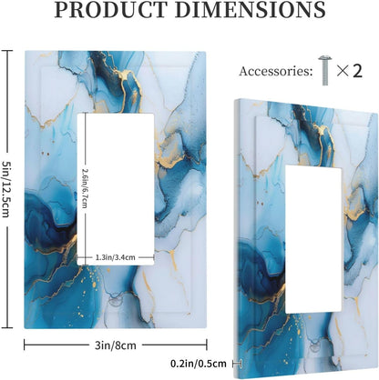 Decorative Outlet Covers Modern Abstract Blue Gold Line Marble 1 Gang Single Decora GFCI Device Light Switch Covers Plate 1 Rocker Wall Plate Jumbo Faceplate for Bedroom Home Decor